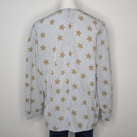 Vintage Louis Feraud Blue Tan Star Tie Neck Long Sleeve Blouse 10 - Picture 7 of 10